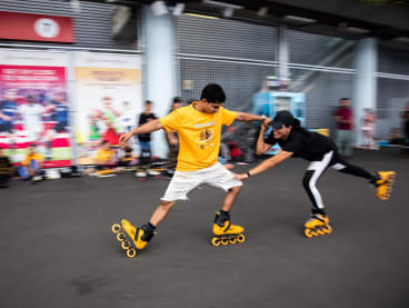 Members of the Skate Club Singapore showing their skating moves at the 100Plus Promenade on June 2, 2024.